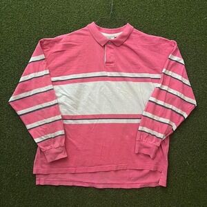 Vintage 90s Dockers Rugby Pink White Striped Long Sleeve Shirt